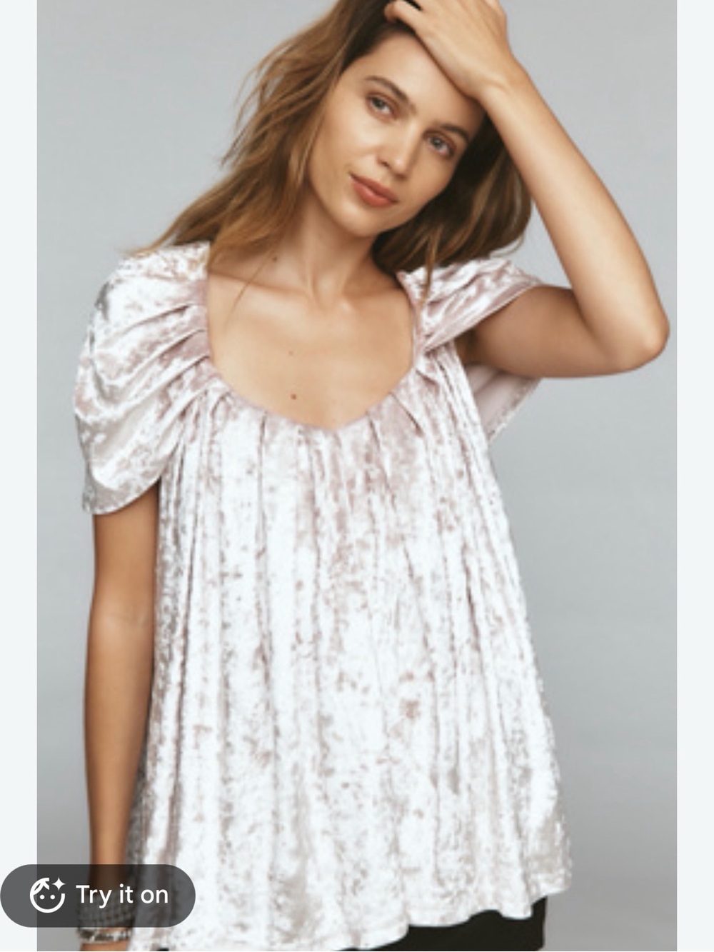 NWT Maeve Crushed Velvet Scoop-Neck Tunic in Light Blush